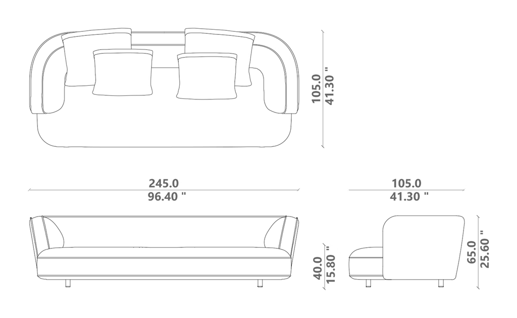 Alma Sofa 240 by Talenti, size drawing