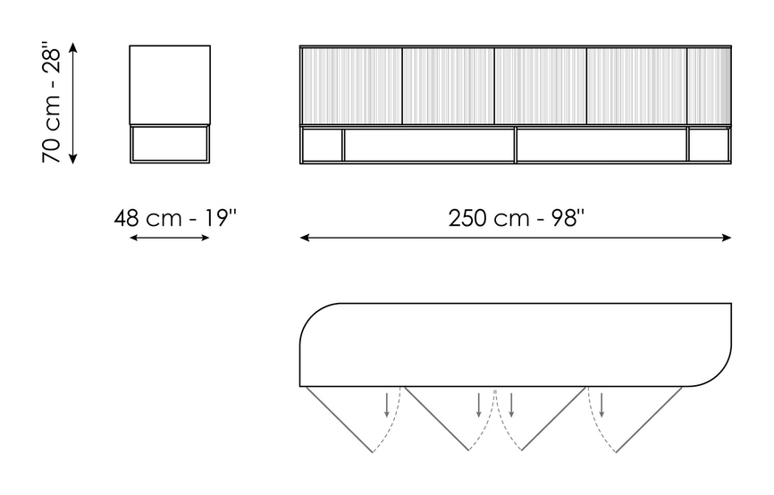 Dune Sideboard by Bonaldo, size drawing: Dune 250