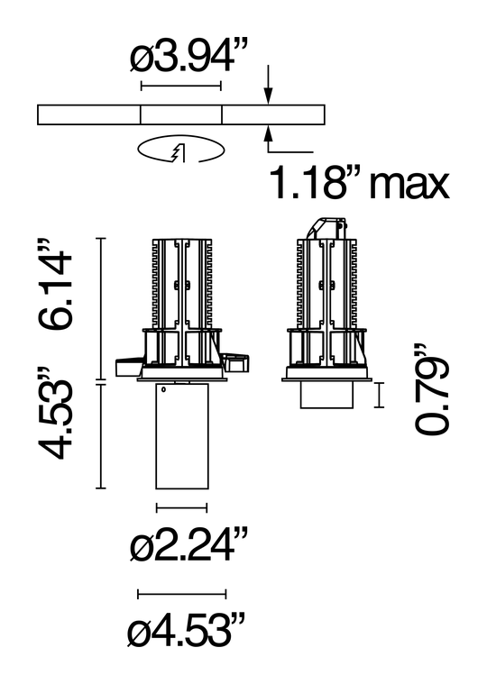 UT Downlight Ø57 by Flos, size drawing: UT Downlight No Trim Ø 57