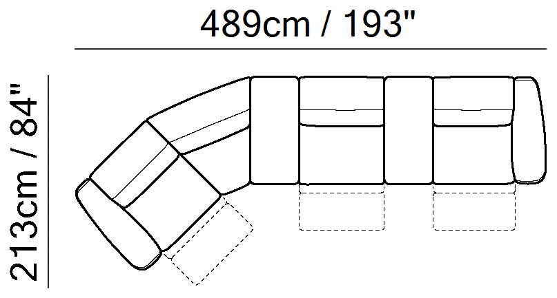 Faraone Sectional by Natuzzi Italia: Leather modular sofa, outline drawing with sizes