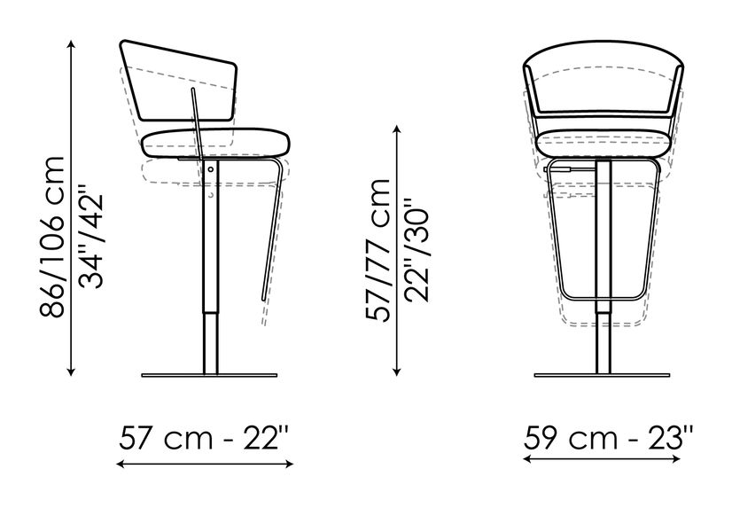 Bahia Too Stool by Bonaldo, size drawing: Bahia too - swivel base
