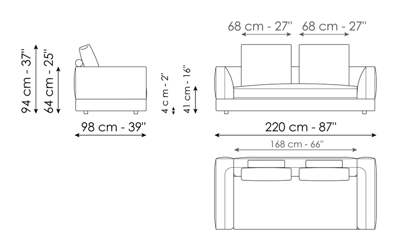 Liam Sofa by Bonaldo, size drawing: Sofa 220