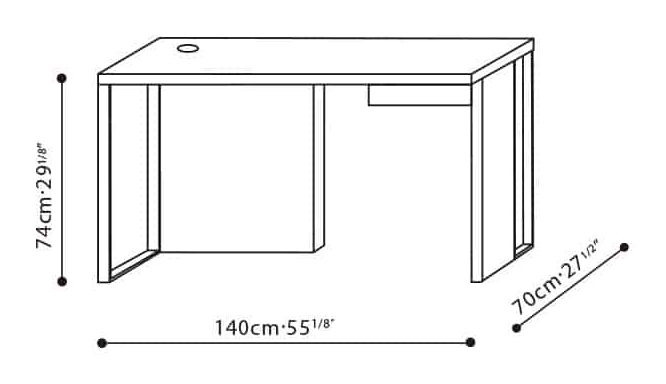 Time Desk by Camerich, size drawing: C05D1105+B52D1107+B51D1108
