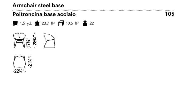 Fjord Armchair, Sled Base by Moroso, size drawing: Armchair steel base