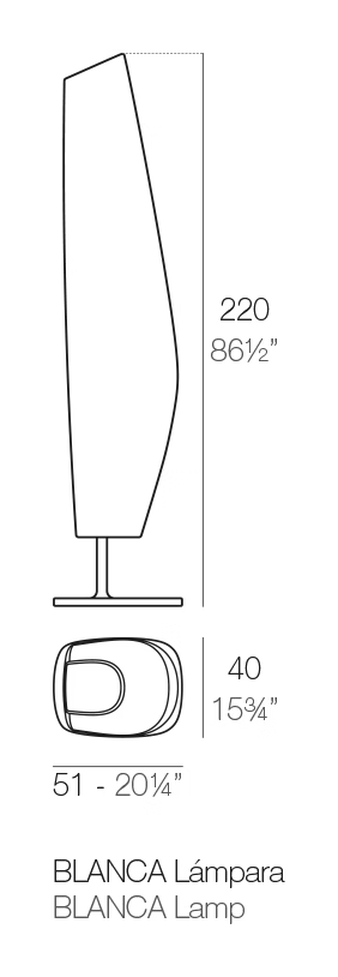Blanca Floor Lamp by Vondom, size drawing