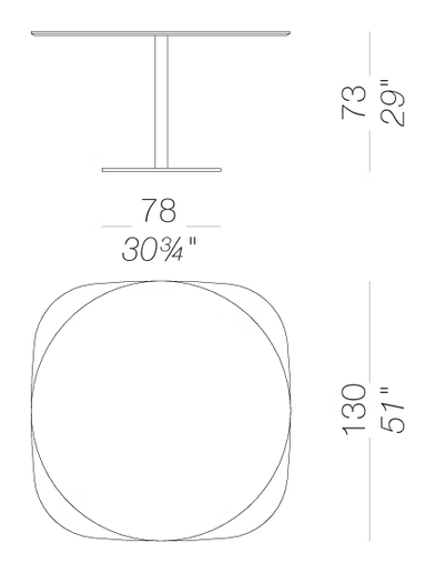 Rondò 130 Table by LaPalma, size drawing