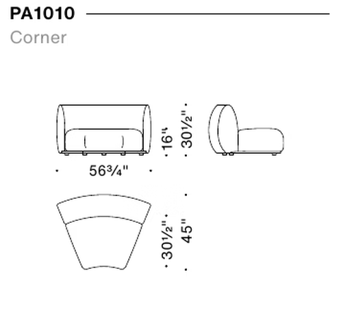 Pacific Sofa by Moroso, size drawing: Corner