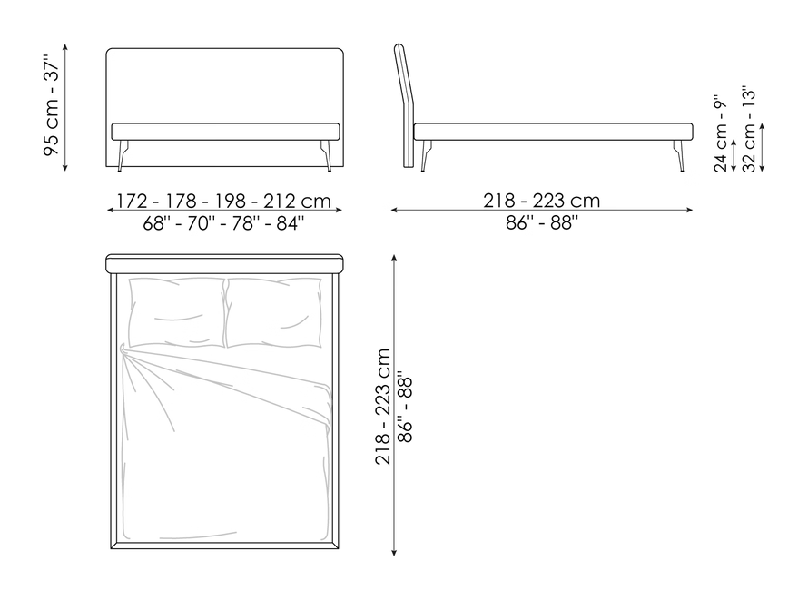 Tonight Double Bed by Bonaldo, size drawing: Tonight air