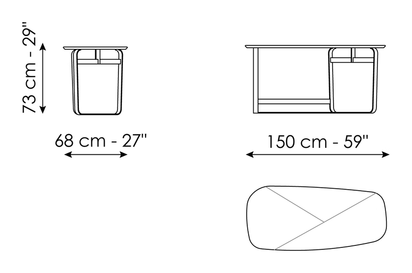 Gauss Desk by Bonaldo, size drawing: Gauss 150