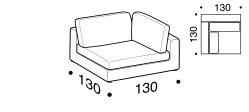 Urban 2.0 Sofa by Ditre Italia, size drawing: Square corner 130x130