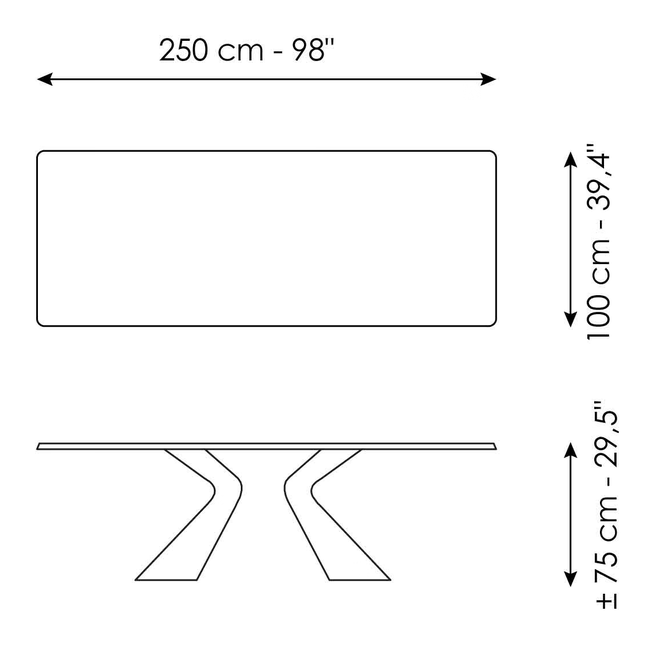 Prora Extendable Dining Table by Bonaldo, size drawing 3