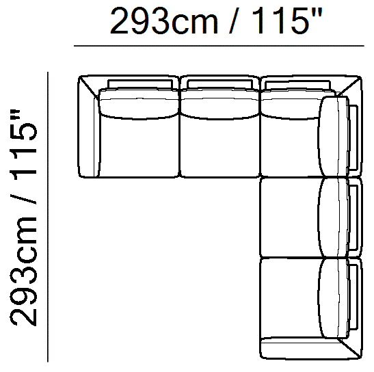 Semplice Sectional by Natuzzi Italia: Leather or fabric modular sofa, outline drawing with sizes
