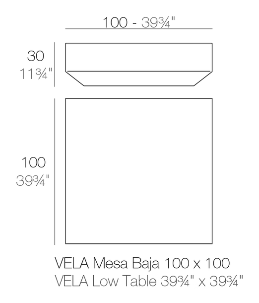 Vela Square Coffee Table by Vondom, size drawing