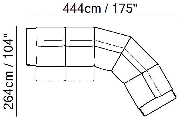 Pagoda Sectional by Natuzzi Italia: Leather or fabric modular sofa, outline drawing with sizes