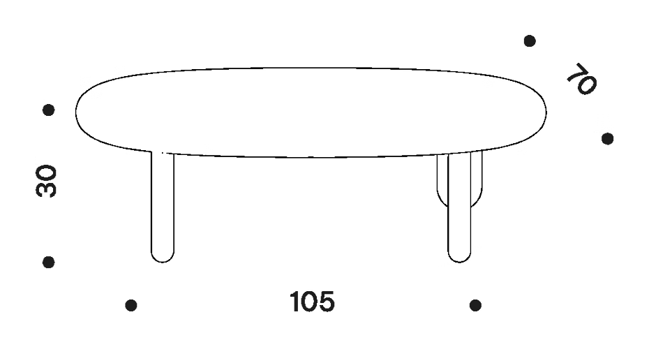 Tottori Small Table 105 by Driade, size drawing