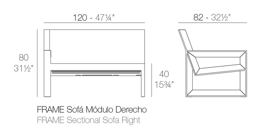 Frame Modular Sofa by Vondom, size drawing