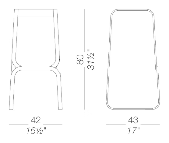 Continuum S108 Bar Stool by LaPalma, size drawing