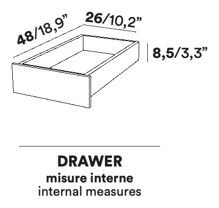 Macis Desk by Opinion Ciatti, size drawing: DRAWER