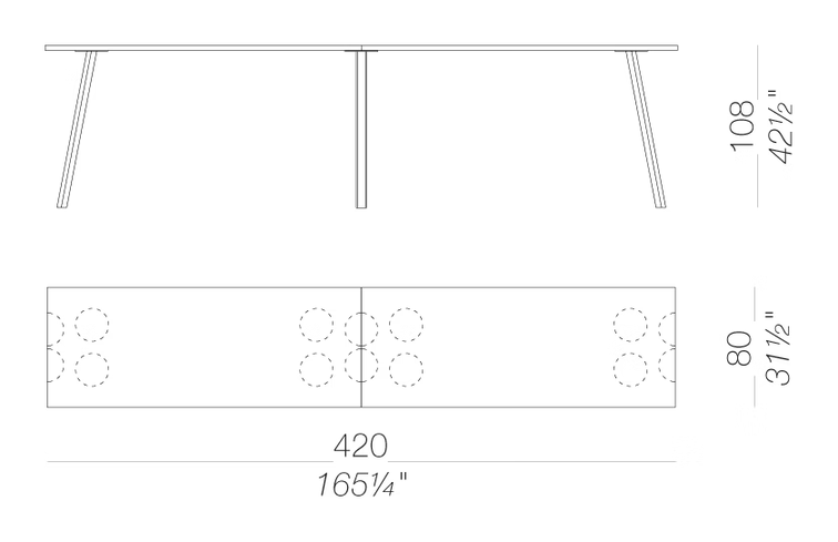 Ori High Symmetric Table by LaPalma, size drawing