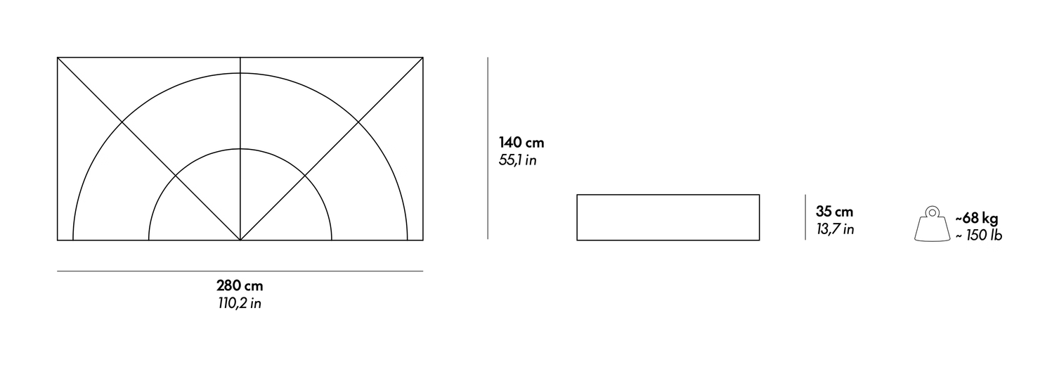 Leonardo Modular Sofa by Gufram, size drawing