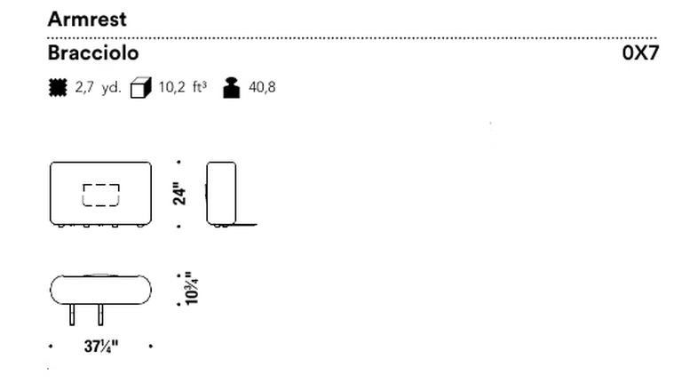 Tape Seating System by Moroso, size drawing: Armrest