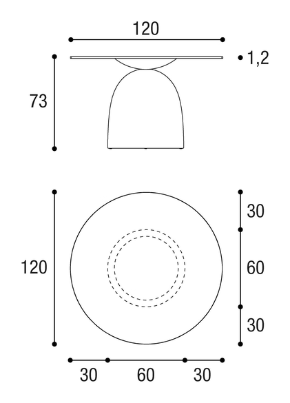 Janeiro Dining Table by Lago, size drawing: 2390E · 2390F
