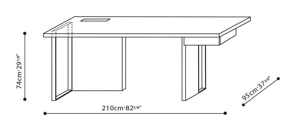 Time Desk by Camerich, size drawing: C05D1102+B52D1107+B51D1108