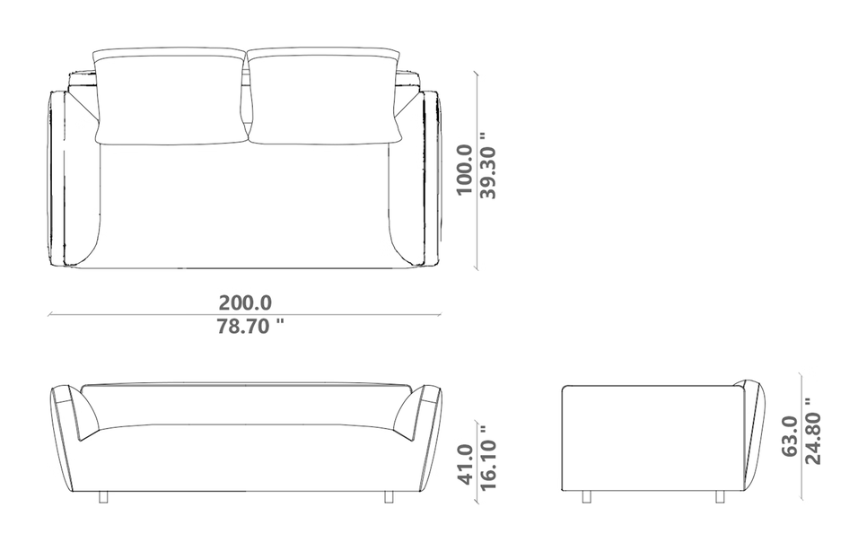 Tamashi Sofa 200 by Talenti, size drawing