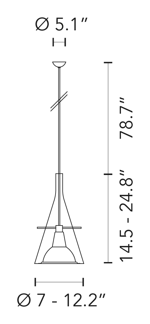 Flûte Pendant Lamp by Fontana Arte, size drawing