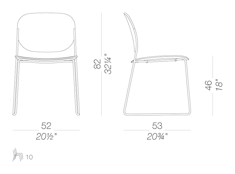 Olo S170 Chair by LaPalma, size drawing