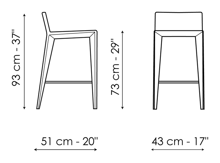 Filly Too Stool by Bonaldo, size drawing: Filly too H 73
