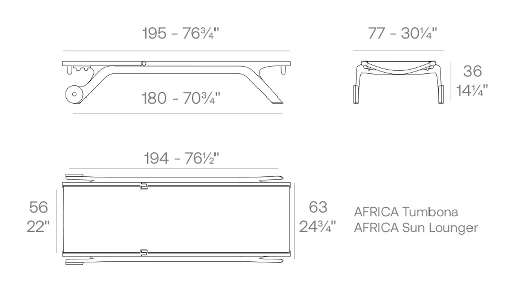 Africa Sun Lounger by Vondom, size drawing