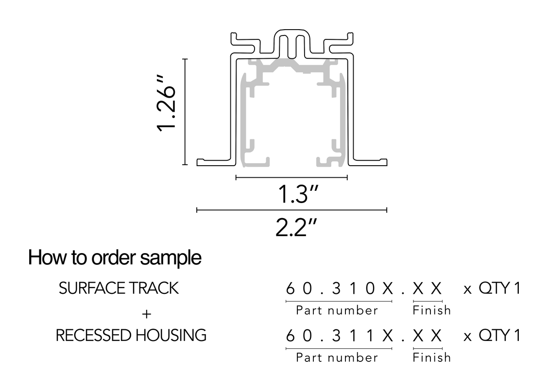 Three Phase Track Recessed Housing by Flos, size drawing