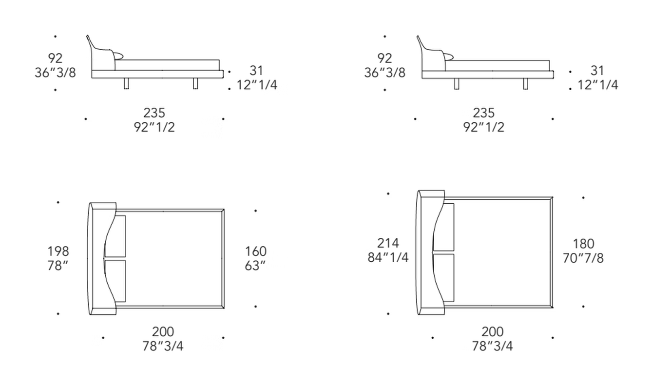 Nuvola Letto Bed by Reflex, size drawing
