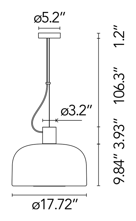 Bellhop Glass S2 Pendant Lamp by Flos, size drawing 2