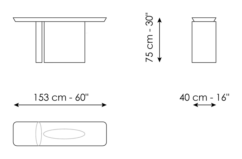 One Console Table by Bonaldo, size drawing: One Console 153 H 75