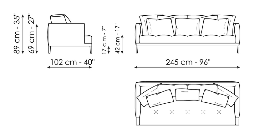 Soft Island Sectional by Bonaldo, size drawing: Sofa 245