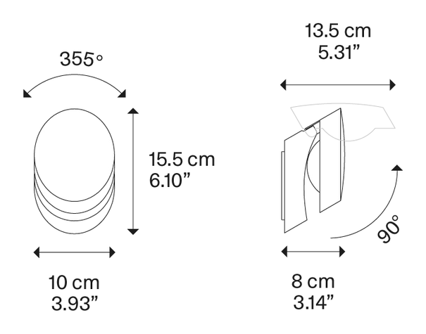 Pin-Up Wall Lamp by Lodes, size drawing