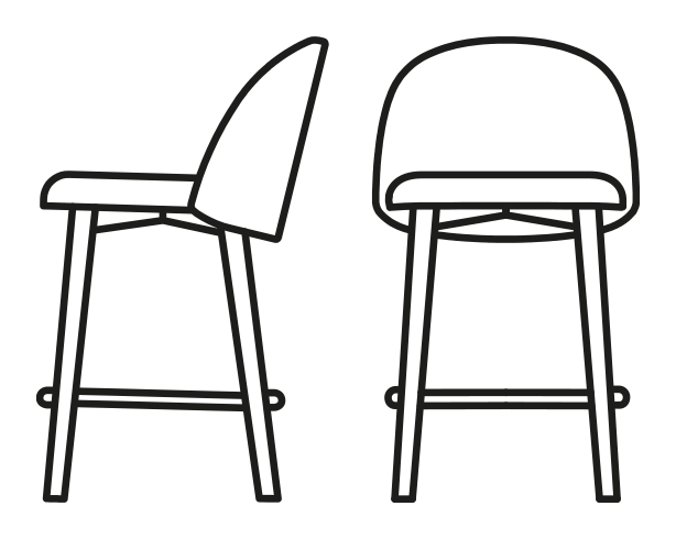 Tuka Mid Counter Stool, Wooden Legs by Connubia, size drawing