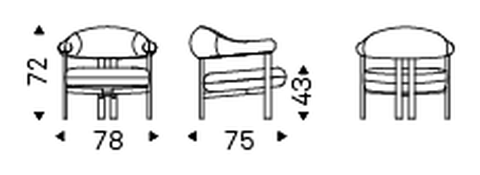 Greta Lounge Armchair by Cattelan Italia, size drawing