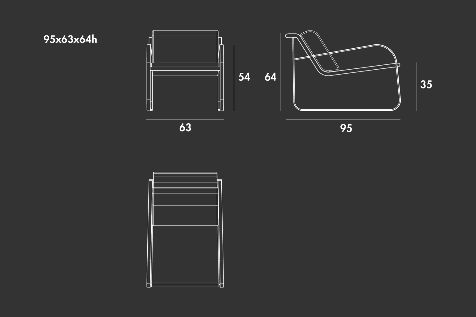 Bugatti Armchair by Sovet, size drawing