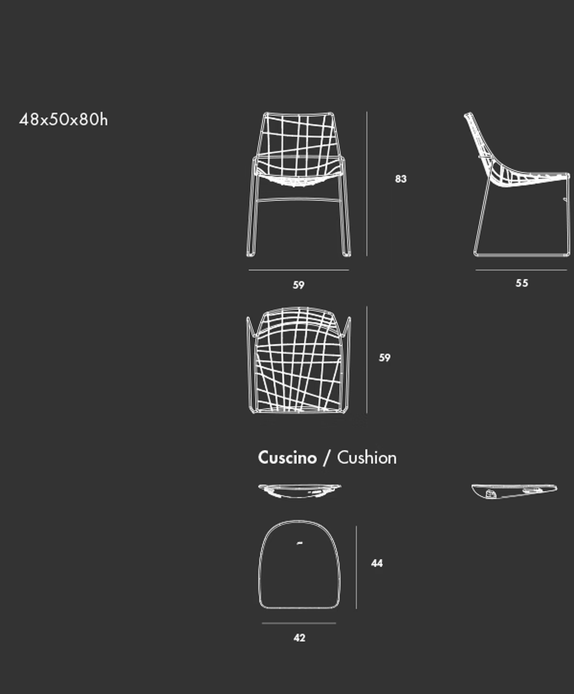 Keyah Chair by Sovet, size drawing