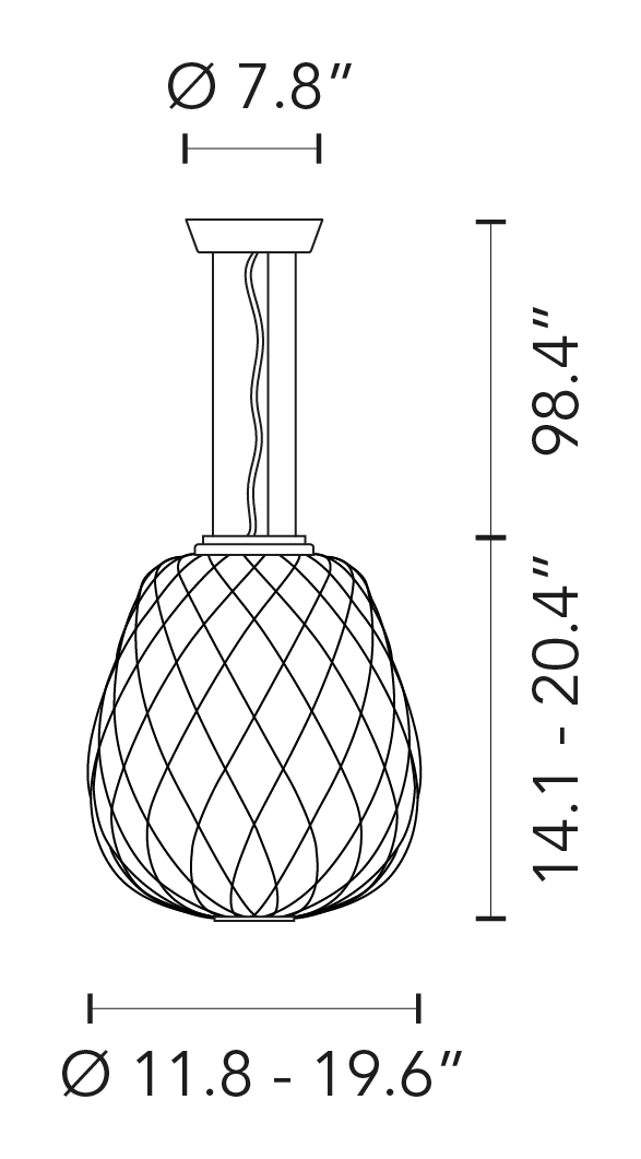 Pinecone Pendant Lamp by Fontana Arte, size drawing