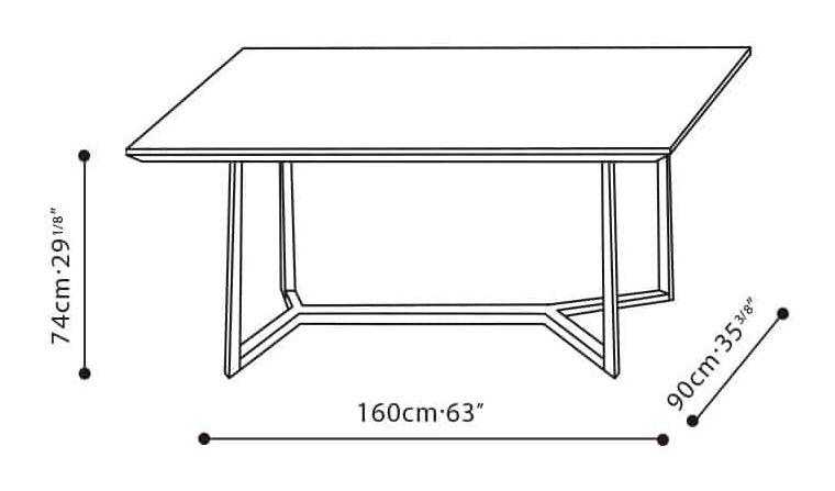Vessel Dining Table by Camerich, size drawing: C0552019