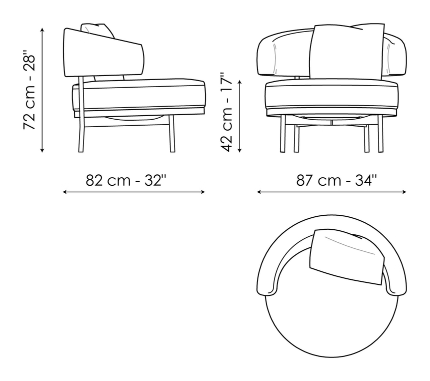 Neuilly Lounge Armchair by Bonaldo, size drawing