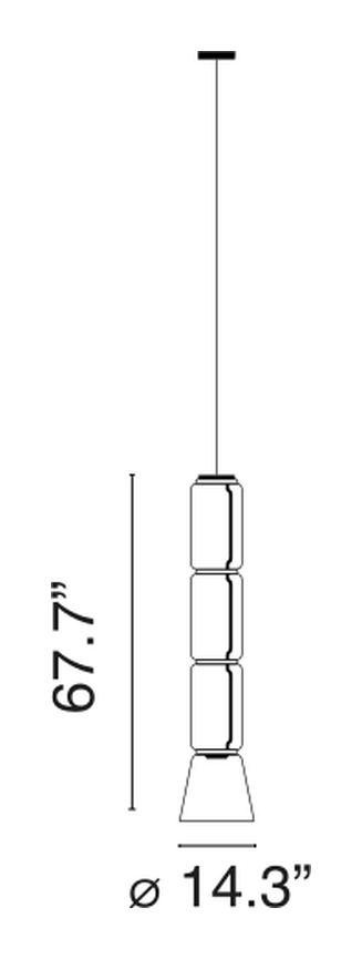 Noctambule Suspension Pendant Lamp by Flos, size drawing: Noctambule Suspension 3 Low Cylinder Cone