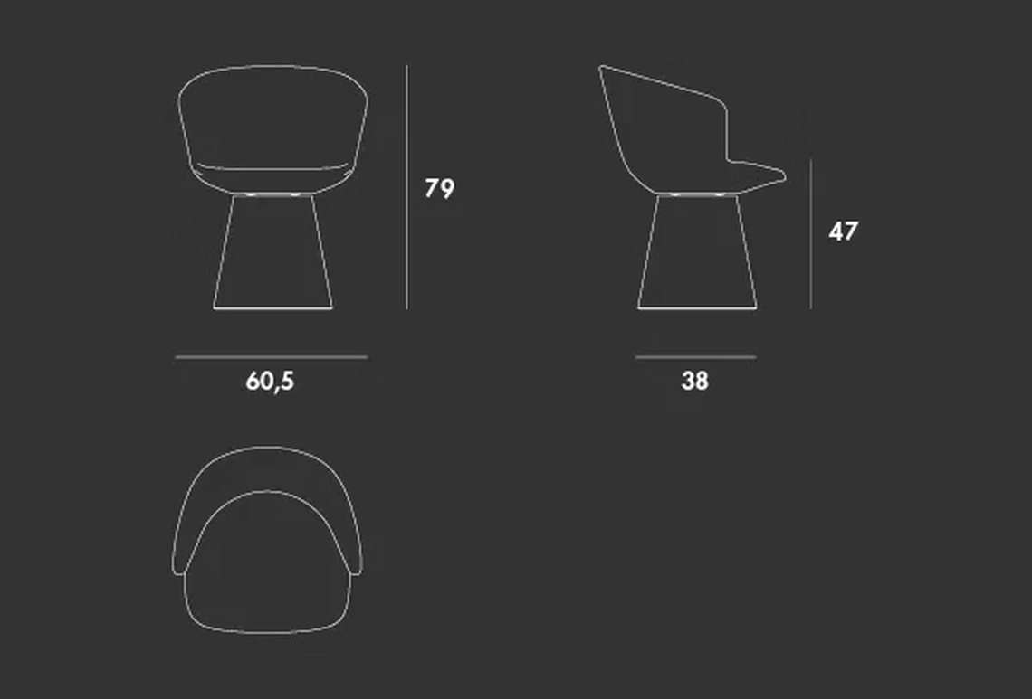 Alika Armchair by Sovet, size drawing: Metal pedestal