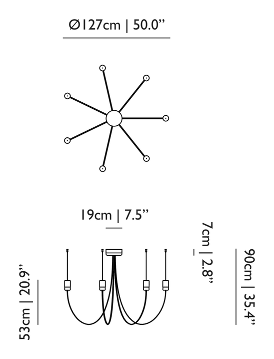 Gravity Chandelier by Moooi, size drawing: 7