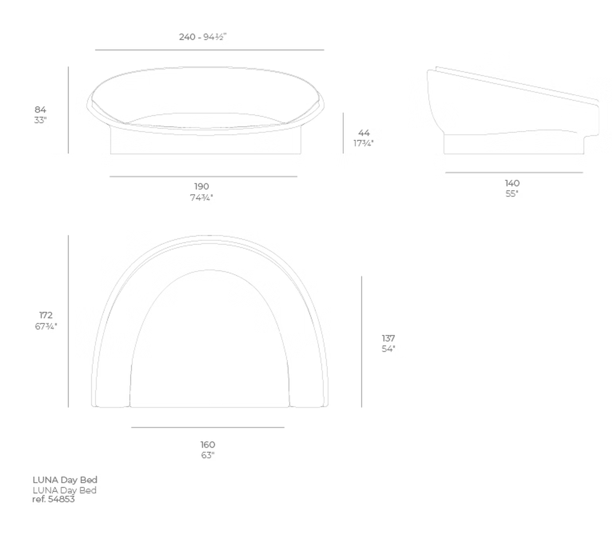 Luna Daybed by Vondom, size drawing