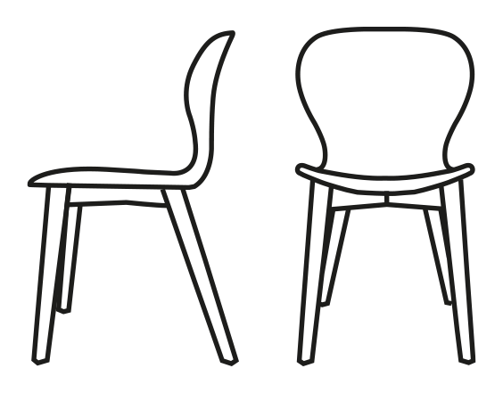 Ops! Chair Upholstered, Wooden Legs by Connubia, size drawing